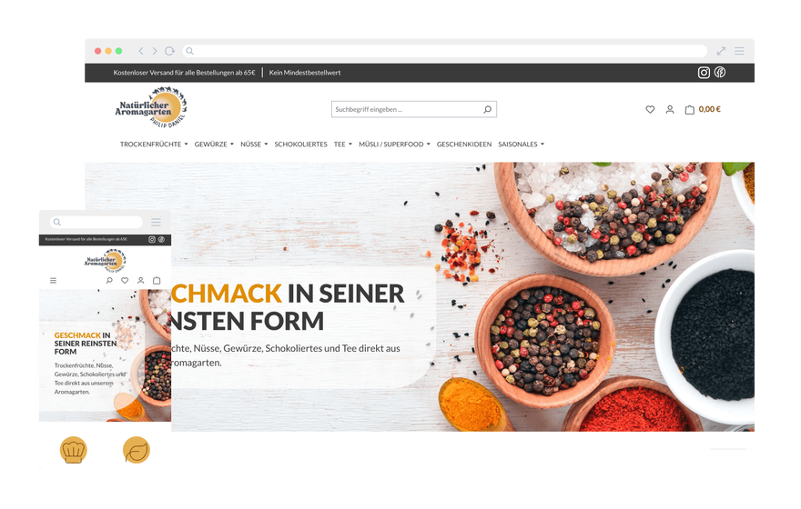 Shopware 6 Relaunch mit Webdesign - www.aromagarten.com